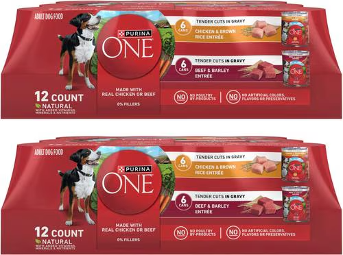 Purina ONE SmartBlend Tender Cuts in Gravy Variety Pack Wet Dog Food 24-Count 13-oz Cans Deal
