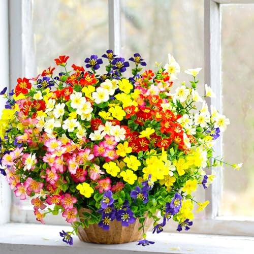 trytuny UV Resistant Indoor or Outdoor Artificial Flowers (Mixed) 12-Pack Deal