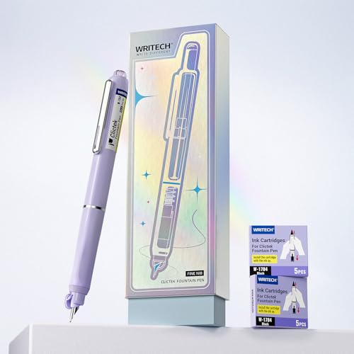 Writech Clictek Retractable Fountain Pen Gift Set w/ Fine Nib & 10 Ink Cartridges
