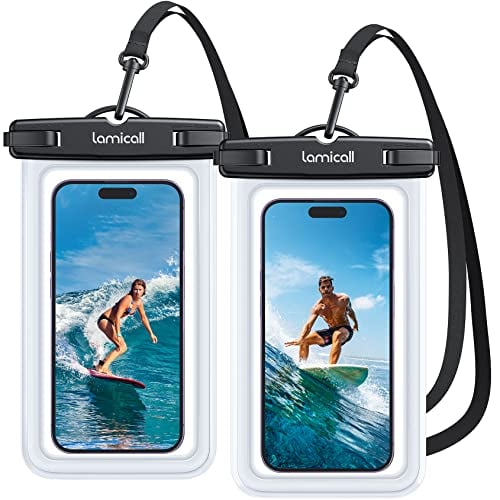 Lamicall IPX8 Waterproof Phone Pouch with Lanyard 2-Pack (Fits Up to 7" Phones)
