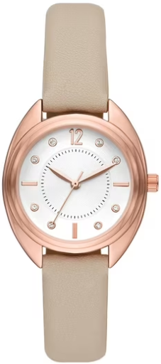Time & Tru Women's Wristwatch Rose Gold Tone Case, White Dial, Blush Faux Leather Strap