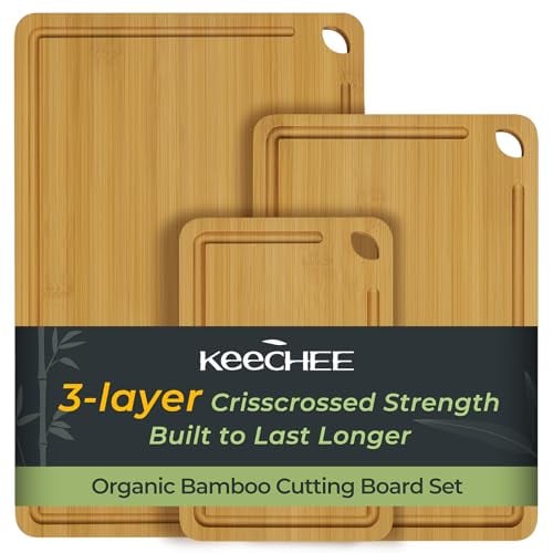 Keechee 3 Piece Natural Bamboo Cutting Board Set Deal