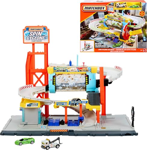 Matchbox Spin Cyclone Car Wash Playset w/ 1:64 Scale Corvette & Tow Truck Deal