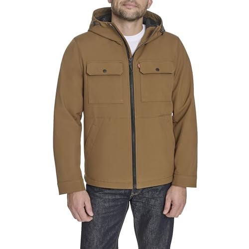 Levi's Men's Ripstop Softshell Jacket With Hood (Brown Waffle, L)