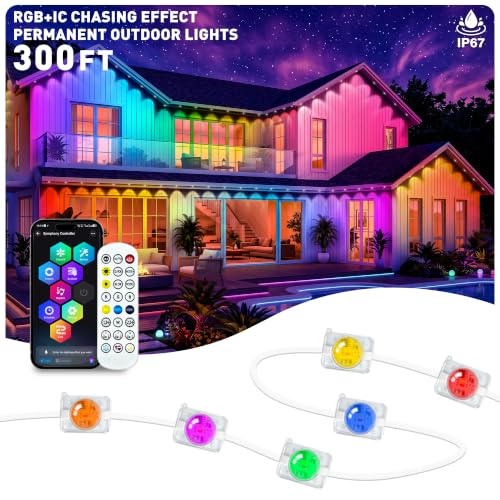 CINSGAG 300FT RGB+IC Permanent Outdoor Lights, IP67 Waterproof Smart LED Eave Lights Deal