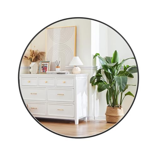 18 Inch Circle Bathroom Mirror with Black & Gold Accent