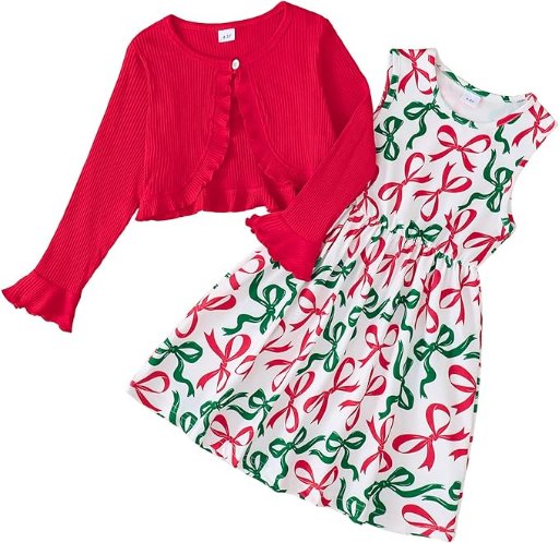 Christmas 2-Piece Dress & Cardigan Sets (Various Patterns) 