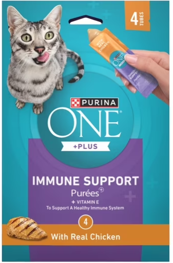 Purina ONE Plus Immune Support Purees With Tuna or Real Chicken Lickable Cat Treats, 1.4 oz