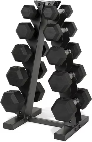CAP 150 lb Coated Rubber Hex Dumbbell Weight Set with A-Frame Rack Deal