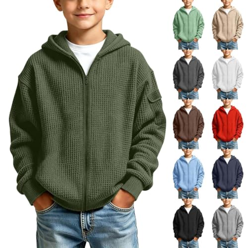 Boys Waffle Knit Hoodies with Arm Pocket Zip Up Jacket 3-14T Deal