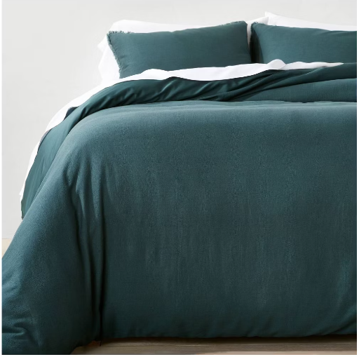 Casaluna Full/Queen Heavyweight Linen Blend Duvet Cover & Sham Set (Dark Teal Blue)