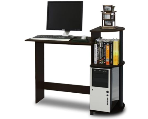 Furinno Compact Computer Desk w/ Shelves & Round Side (Espresso/Black)