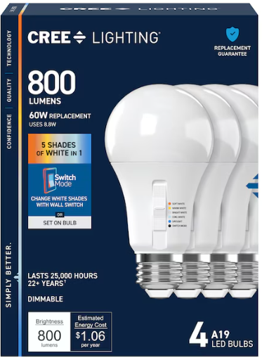 Cree Switch Mode A19 Dimmable LED Light Bulbs 4-Pack (60W Equivalent) Deal