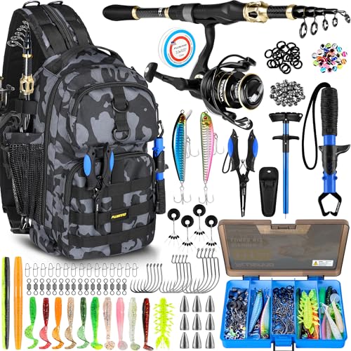 PLUSINNO Fishing Backpack with Fishing Rod and Reel Combos Tackle Boxes