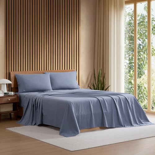 4-Pc Lacoste 100% Cotton Percale Sheet Set Queen Vintage Indigo Deal