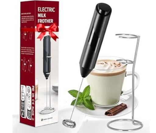 HealSmart Battery Operated Handheld Milk Frother w/ Stainless Steel Stand (Black)