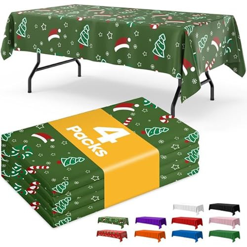 4 Pack of Rectangle Disposable Christmas Tablecloths, 54" × 108"