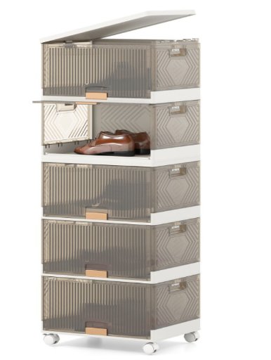 Costway 5-Cube Stackable Storage Bins w/ Detachable Wheels