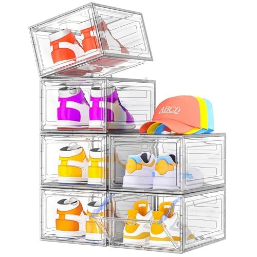 Stackable Shoe Storage Boxes w/ Magnetic Door 6-Pack