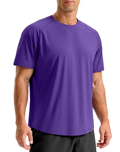 Soothfeel Mens Workout Shirts Quick Dry Athletic Running T-Shirts Short Sleeve Cooling Moisture Wicking Gym Active Tee Tops Purple XL Deal