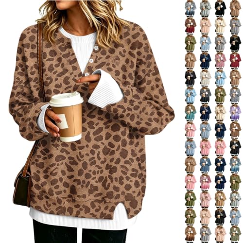 Crewneck V Neck Oversized Leopard Sweatshirt Deal