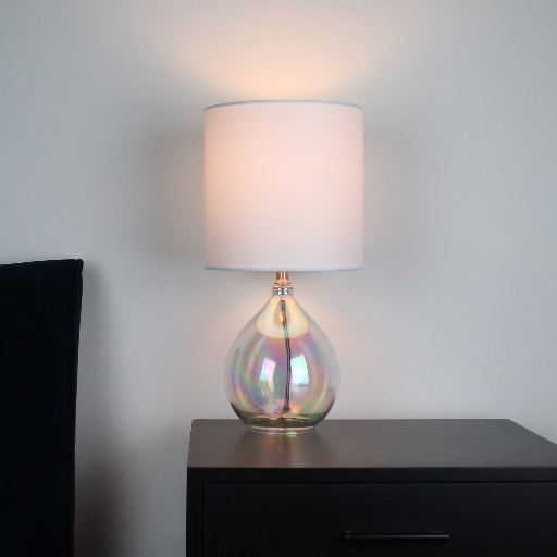 Mainstays 16" Iridescent Glass Lamp w/ White Shade Deal