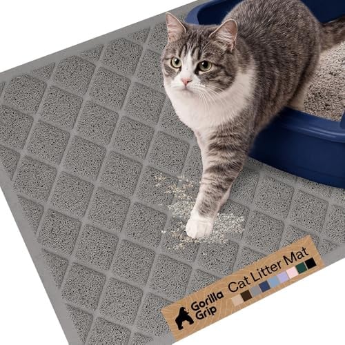 GORILLA GRIP Cushioned Coil Mesh Litter Trapping Cat Litter Box Mat 24" x 17" Gray