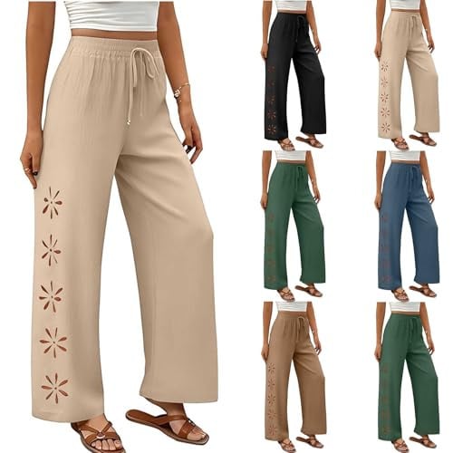 GOHRSHA Cotton Linen Wide Leg Drawstring Pants 
