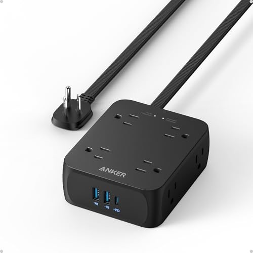 Anker 2000J Surge Protector Flat Plug Thin Power Strip w/ 8 Outlets & USB-C