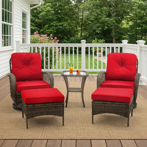 5-Piece Outdoor Patio Furniture Set with Swivel Rocking Chairs, Ottomans, and Glass Coffee Table Deal