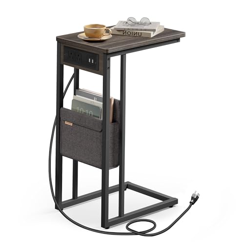 VASAGLE C-Shaped Side Table with Power Strip, Storage Bag, Adjustable Feet Deal