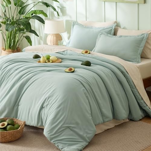 Bedsure 7-Pc Queen Comforter Set (Sage Green/Beige)