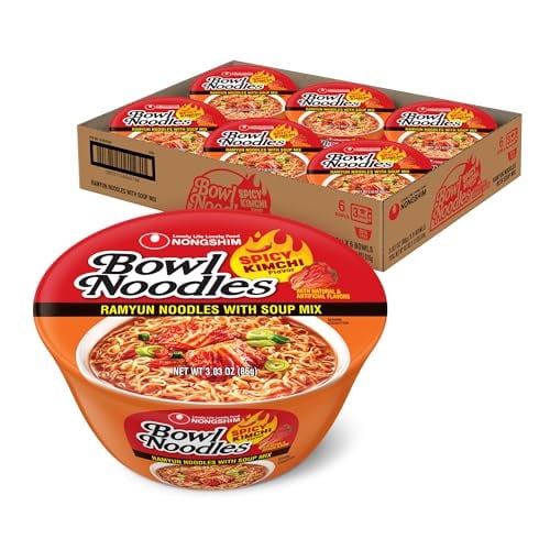 Nongshim Ramen Noodles Soup Bowls (Spicy Kimchi) 6-Pack
