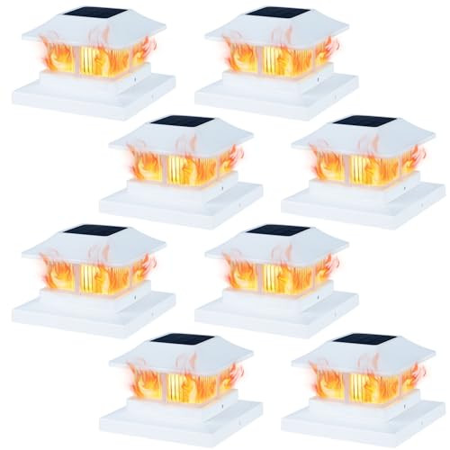 Dynaming Solar Flame Post Cap Lights in White, 8-Pack