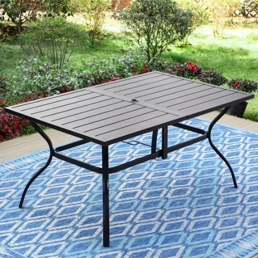 MF Studio 6-Person Outdoor Rectangular Metal Dining Table with Umbrella Hole