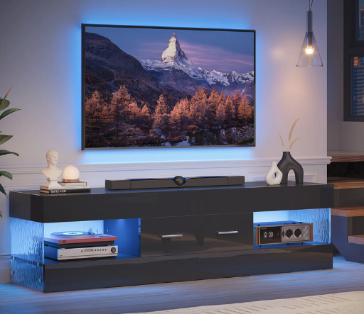 Kruszewski 60" Glossy LED Stone Grain TV Media Console