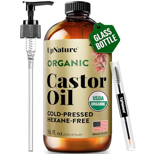 UpNature Organic Cold Pressed Unrefined Castor Oil 16-Oz Glass Bottle