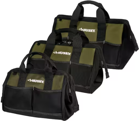 3-Piece Husky Army Green Zippered Top Tool Bag Combo (12", 15", 18")