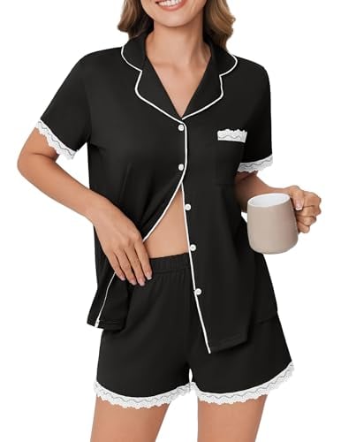 Ekouaer Womens Short Sleeve Pajamas Set Soft Sleepwear Button Down Lounge Deal