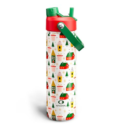 ENCOOL 26-Oz Christmas Insulated Water Bottle with Straw