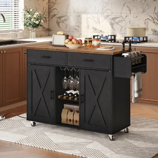 Mayrani 43.3" Rolling Kitchen Island w/ Storage and Power Outlet Deal
