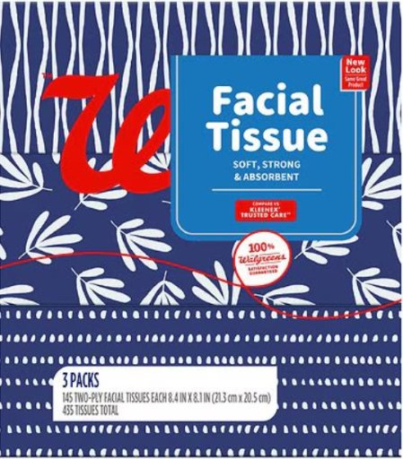 Walgreens Facial Tissue Flat Box 145-Sheet 3-Pack