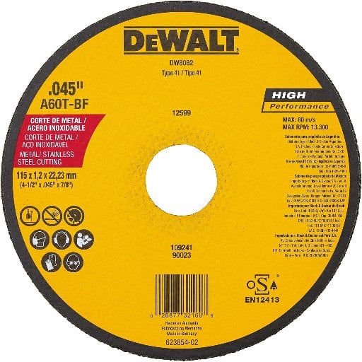 DeWalt 4-1/2" Metal Cutting Abrasive Cut-Off Wheel with 7/8" Arbor (DW8062)