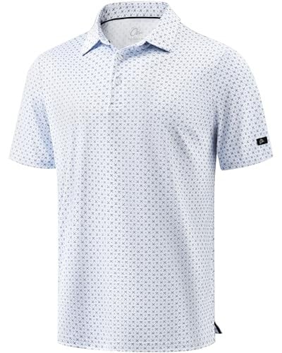 Obla Mens Golf Shirt Short Sleeve Dry Fit Moisture Wicking Performance Athletic Casual Print Collared Polo Shirts for Men (White Golf Clubs_L) Deal