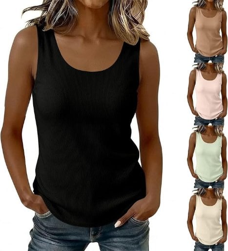 Ribbed Tank Tops for Women Loose Scoop Neck Sleeveless Shirts Deal