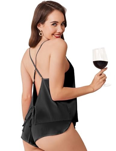Ekouaer Satin Pajama Set Backless Cami Top and Shorts