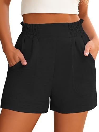 ANRABESS Shorts for Women Summer Casual Elastic High Waisted Wide Leg Black Large Deal
