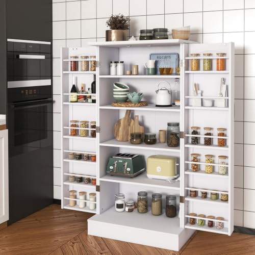 Kepptory 47" Pantry Storage Cabinet w/ Doors & Adjustable Shelves (White) Deal