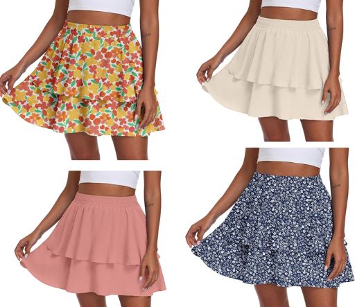 Lepunuo Boho Mini Skirts with Shorts Underneath