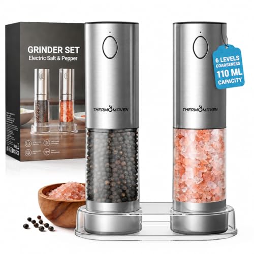 ThermoMaven Rechargeable Salt & Pepper Grinder Set 110ml (Silver)
